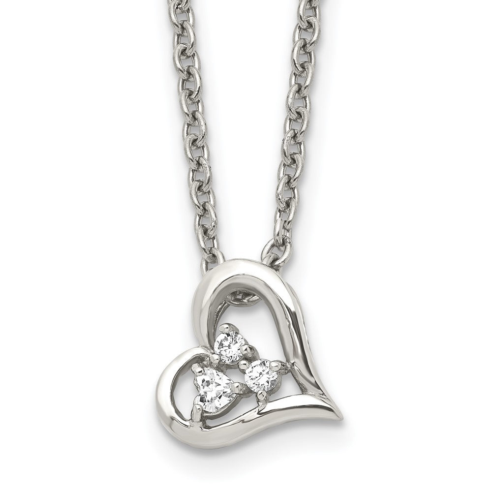 Stainless Steel Heart w/CZs Pendant 18in NecklaceSRN1014-18