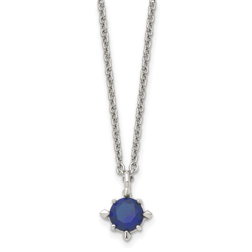 Stainless Steel Blue CZ Pendant 18in NecklaceSRN1019-18