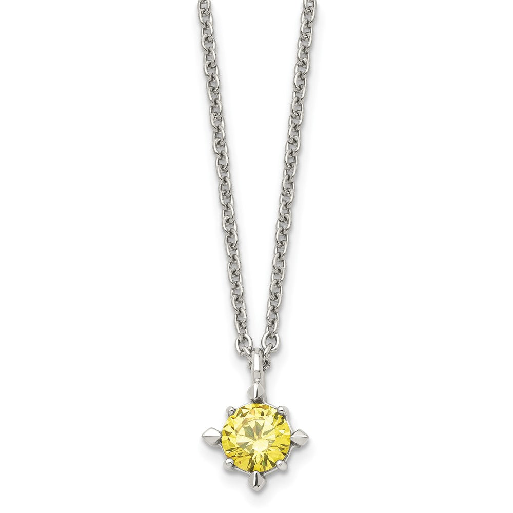Stainless Steel Yellow CZ Pendant 18in NecklaceSRN1021-18