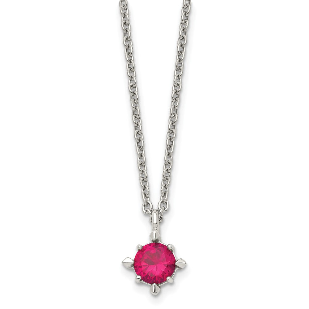 Stainless Steel Red CZ Pendant 18in NecklaceSRN1022-18