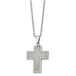 Load image into Gallery viewer, Stainless Steel Polished w/Grey Carbon Fiber Inlay Cross 22in NecklaceSRN103-22
