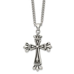 Load image into Gallery viewer, Stainless Steel Polished &amp; Antiqued Cross 24in NecklaceSRN1035-24
