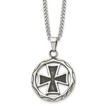 Load image into Gallery viewer, Stainless Steel Polished &amp; Antiqued Cross in Circle 22in NecklaceSRN1037-22
