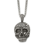 Load image into Gallery viewer, Stainless Steel Antiqued &amp; Textured Skull 24in NecklaceSRN1042-24
