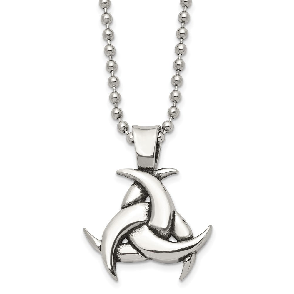 Stainless Steel Polished & Antiqued Celtic Knot 22in NecklaceSRN1043-22
