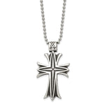 Load image into Gallery viewer, Stainless Steel Polished &amp; Antiqued Cross 24in NecklaceSRN1044-24

