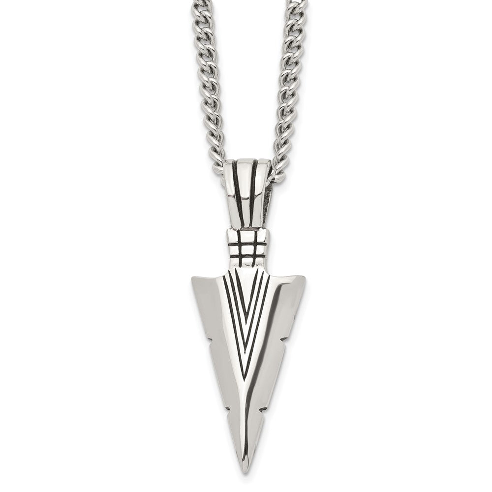 Stainless Steel Polished & Antiqued Dagger 22in NecklaceSRN1048-22