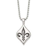 Load image into Gallery viewer, Stainless Steel Antiqued &amp; Polished Fleur de lis NecklaceSRN1050-22

