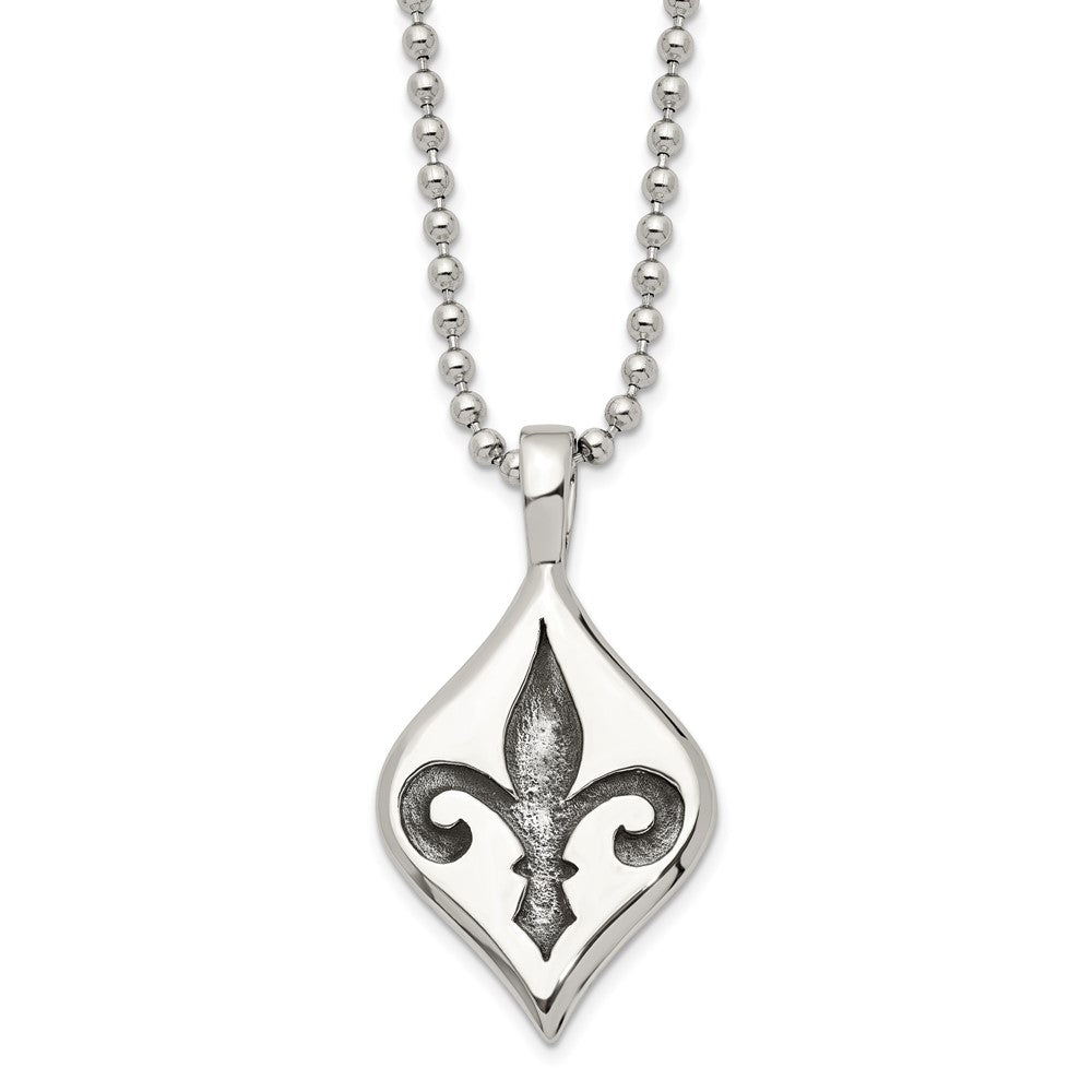 Stainless Steel Antiqued & Polished Fleur de lis NecklaceSRN1050-22
