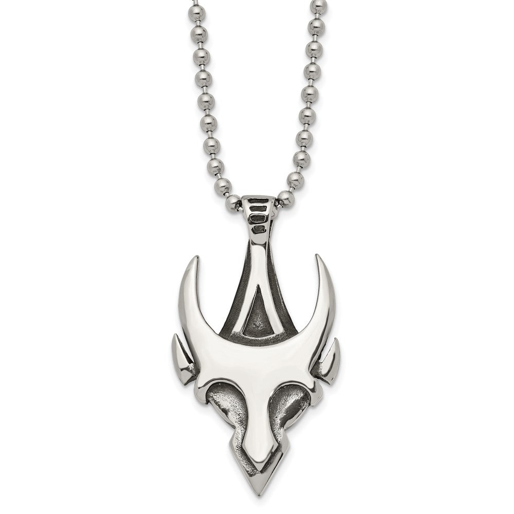 Stainless Steel Antiqued & Polished Skull 22in NecklaceSRN1051-22