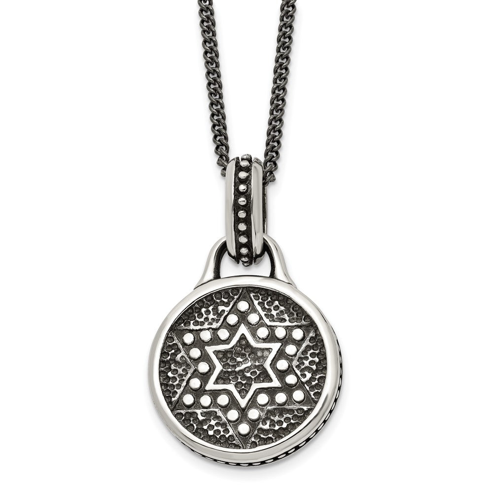 Stainless Steel Antiqued & Polished Star of David NecklaceSRN1056-22
