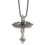 Load image into Gallery viewer, Stainless Steel Antiqued Cross w/Wings &amp; Black Stone 24in NecklaceSRN1058-24
