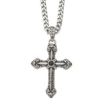 Load image into Gallery viewer, Stainless Steel Antiqued Cross w/Synthetic Black Agate 24in NecklaceSRN1059-24
