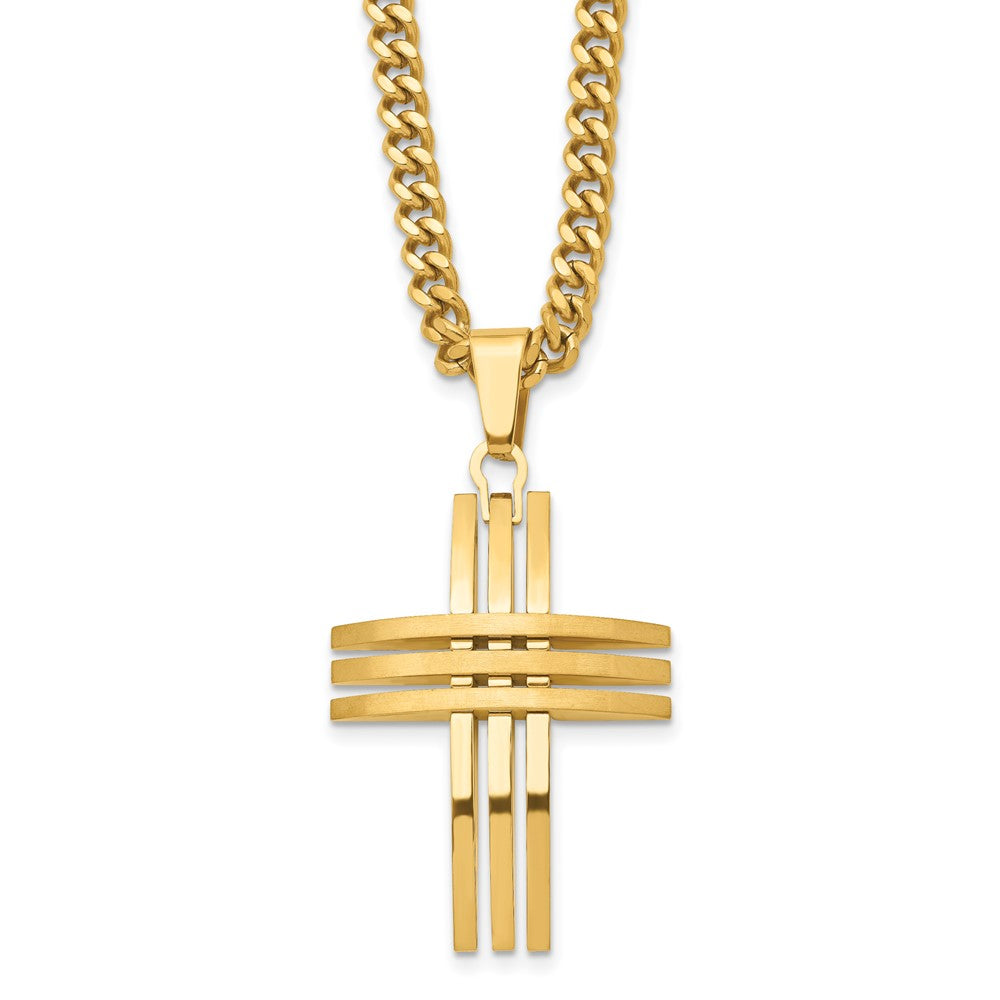 Stainless Steel Gold IP-plated Cross Pendant NecklaceSRN105GP-24