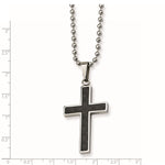 Load image into Gallery viewer, Stainless Steel Polished w/Carbon Fiber Inlay Cross 22in NecklaceSRN108-22
