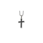 Load image into Gallery viewer, Stainless Steel Polished w/Carbon Fiber Inlay Cross 22in NecklaceSRN108-22
