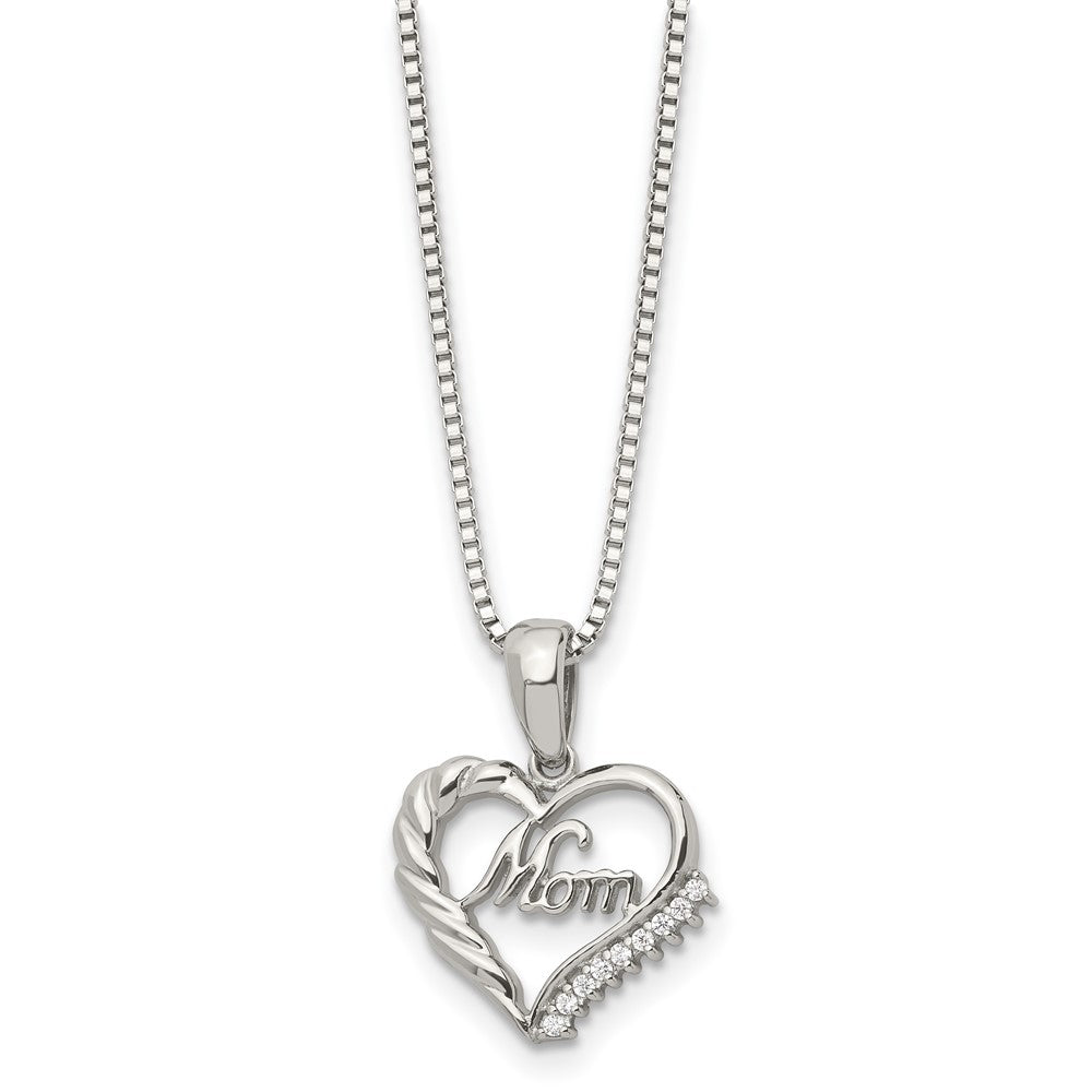 Stainless Steel Polished Mom w/CZ 18in NecklaceSRN1086-18