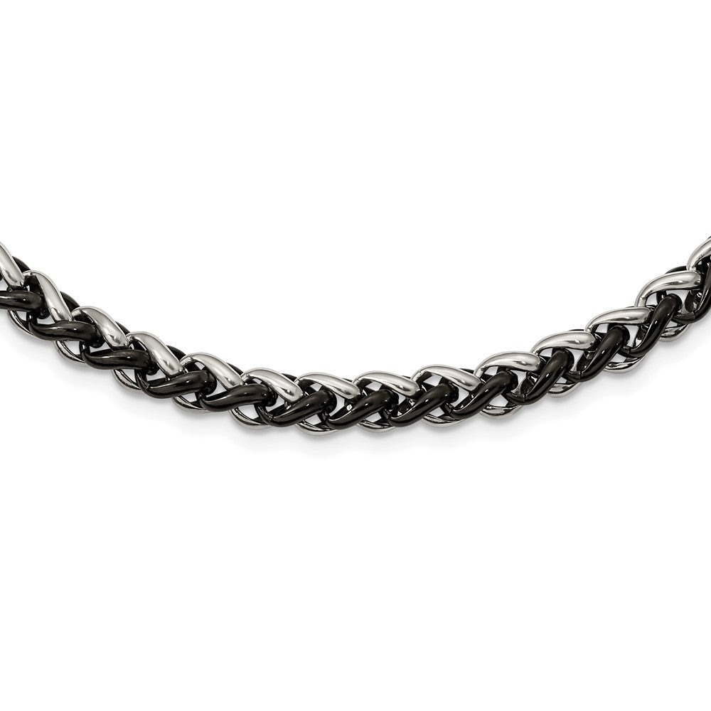 Stainless Steel Polished & Black IP-plated 24in NecklaceSRN1090-24