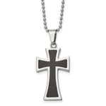 Load image into Gallery viewer, Stainless Steel Polished Carbon Fiber Inlay 22in Cross NecklaceSRN110-22
