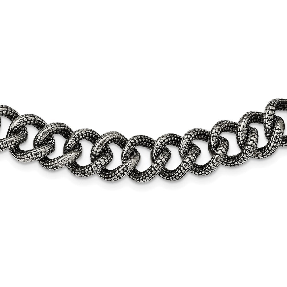 Stainless Steel Antiqued & Textured Links 24in NecklaceSRN1105-24