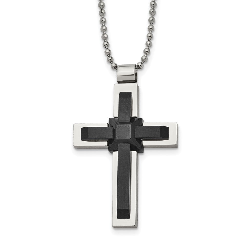 Stainless Steel Black IP-plated and Polished Cross 20in NecklaceSRN1109-20