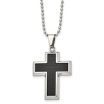 Load image into Gallery viewer, Stainless Steel Polished w/Carbon Fiber Inlay Cross 22in NecklaceSRN112-22
