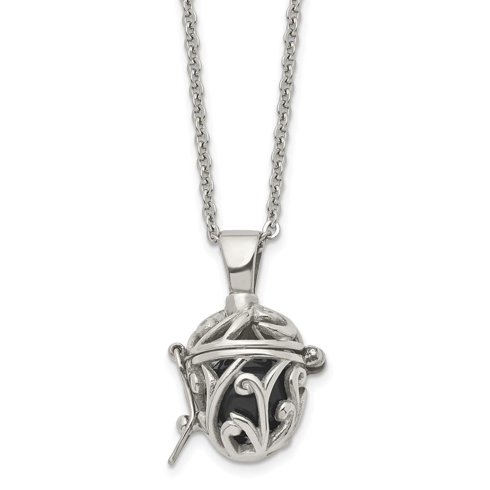 Stainless Steel Black Agate Fancy Pendant NecklaceSRN1125-20
