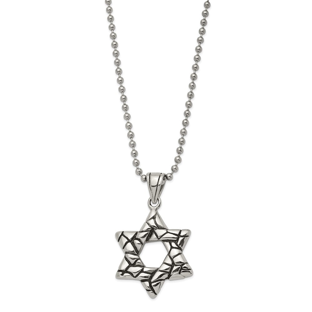 Stainless Steel Antiqued & Polished Star of David NecklaceSRN1130-24