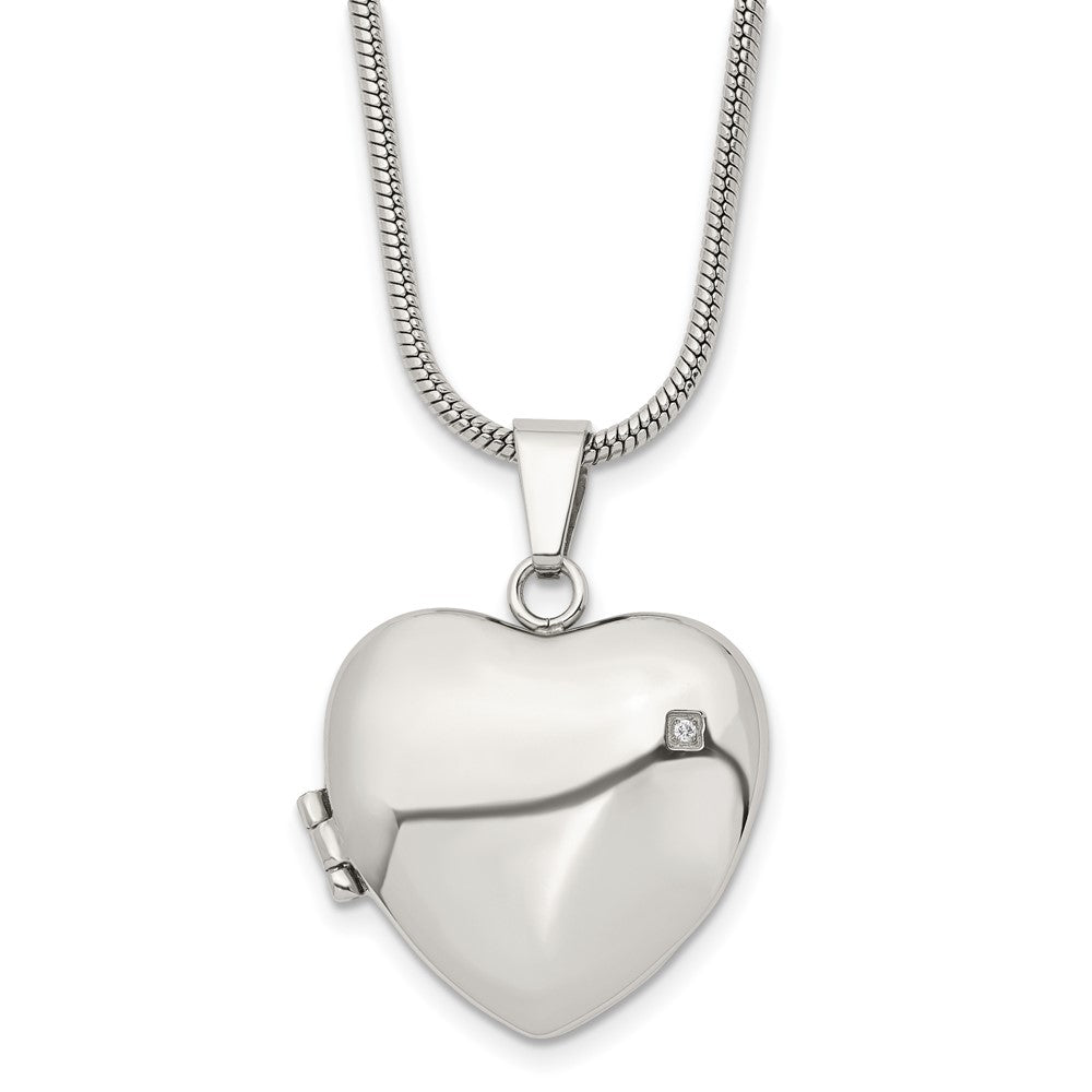 Stainless Steel Polished Heart w/CZ Magnetic Locket 20in NecklaceSRN1133-20