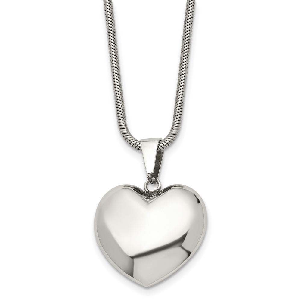 Stainless Steel Polished Puff Heart 20in NecklaceSRN1134-20