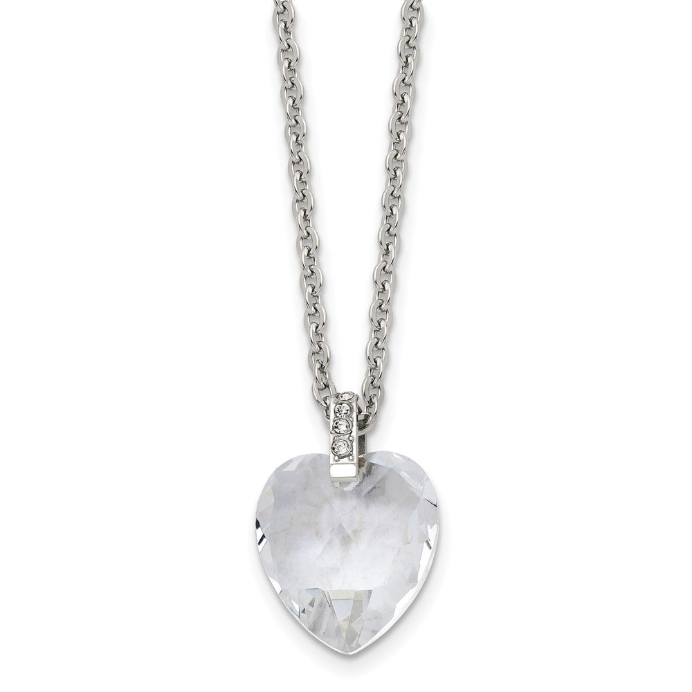 Stainless Steel Crystal Heart & CZs 18in NecklaceSRN1146-18