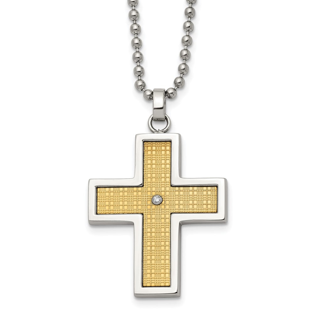Stainless Steel 14k Gold-plated w/Diamond Accent Cross NecklaceSRN115-22