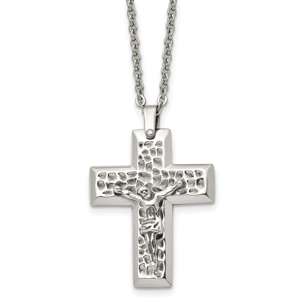 Stainless Steel Polished & Textured Crucifix 20in NecklaceSRN1154-20