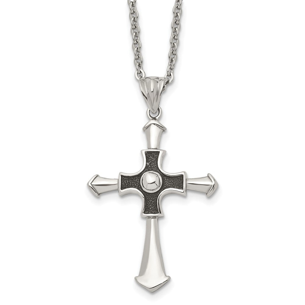 Stainless Steel Antiqued & Polished Cross 22in NecklaceSRN1159-22