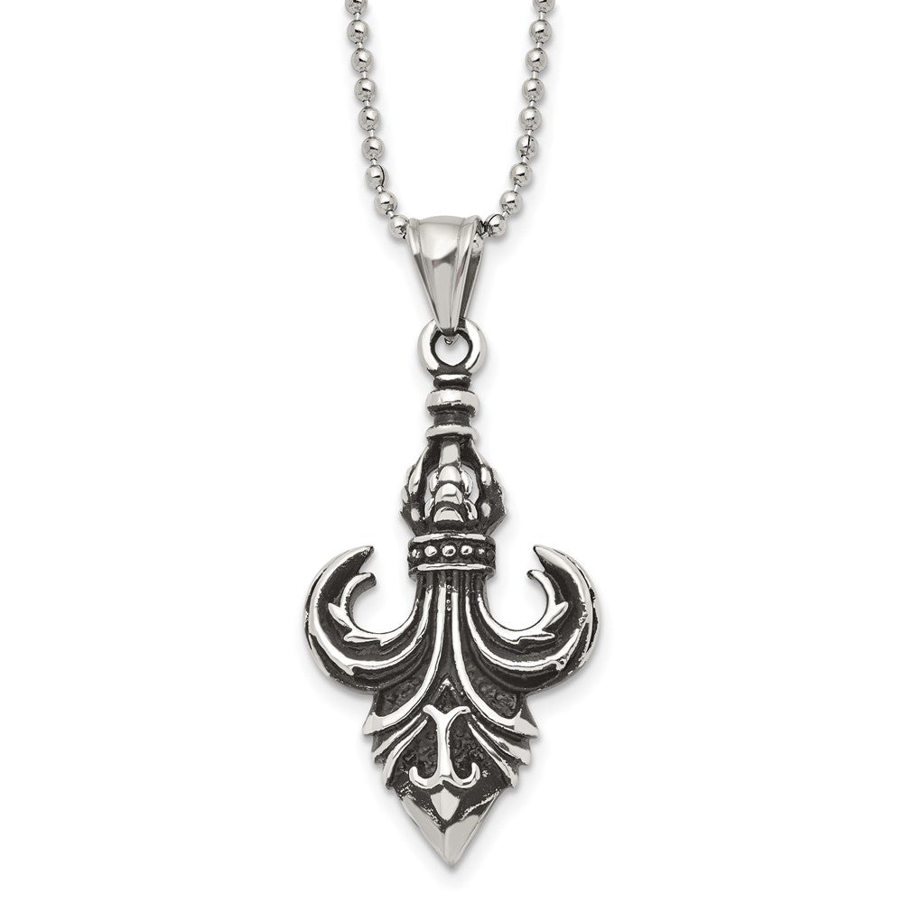 Stainless Steel Antiqued & Polished Fleur de lis NecklaceSRN1173-24