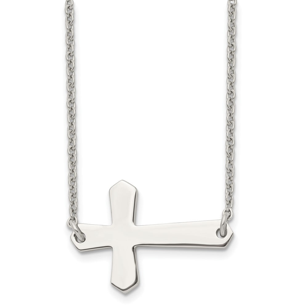 Stainless Steel Polished Sideways Cross NecklaceSRN1179-21