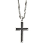 Load image into Gallery viewer, Stainless Steel Polished w/Black Carbon Fiber Cross 24in NecklaceSRN118-24
