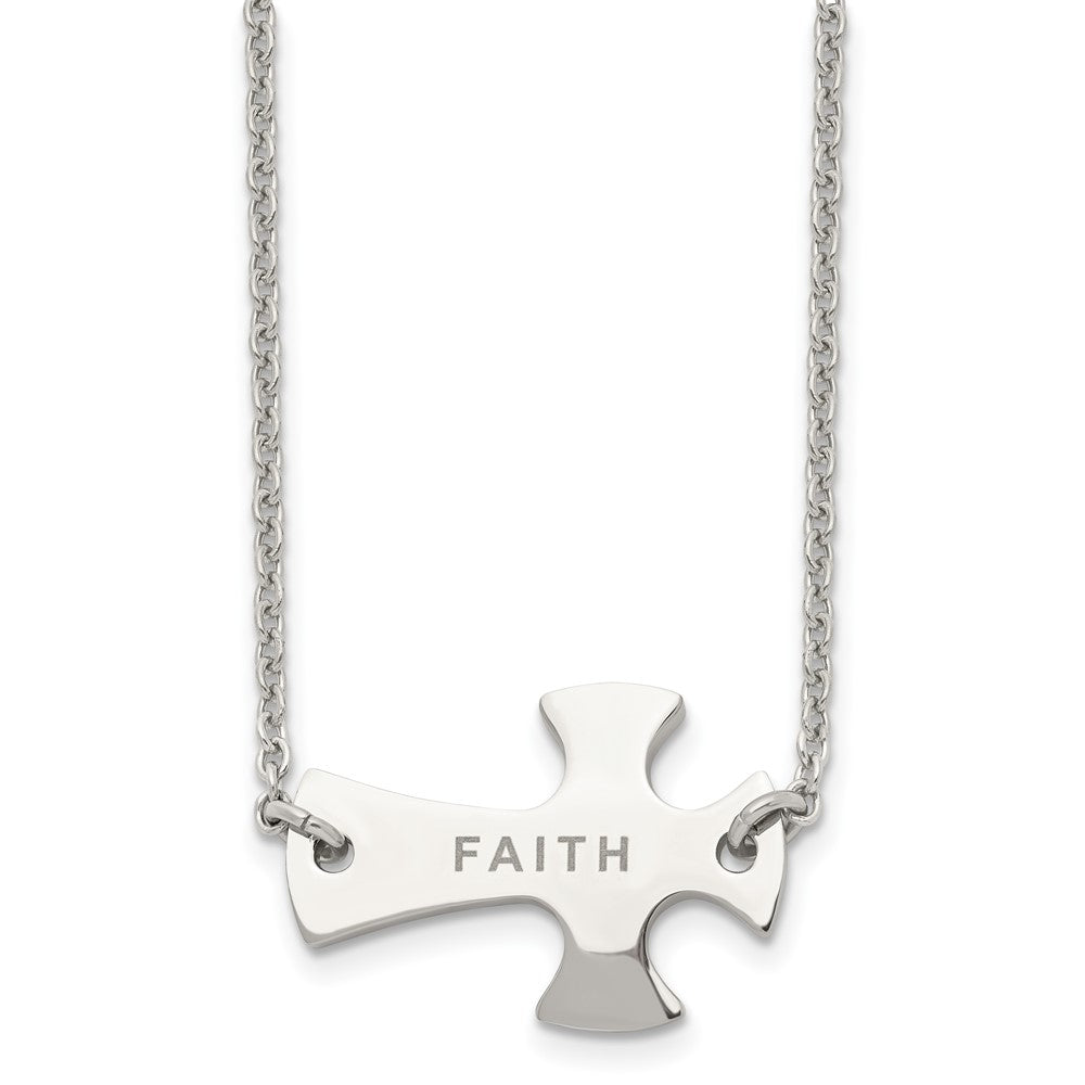 Stainless Steel Faith Large Sideways Cross NecklaceSRN1182-19