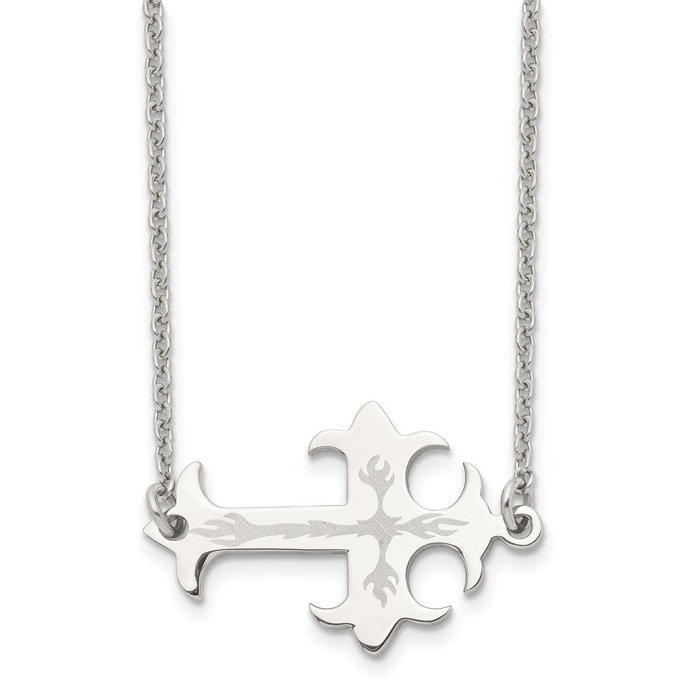 Stainless Steel Brushed & Polished Sideways Cross NecklaceSRN1184-21
