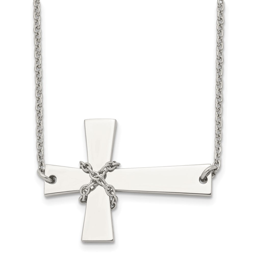Stainless Steel Sideways Cross w/Chain NecklaceSRN1186-21