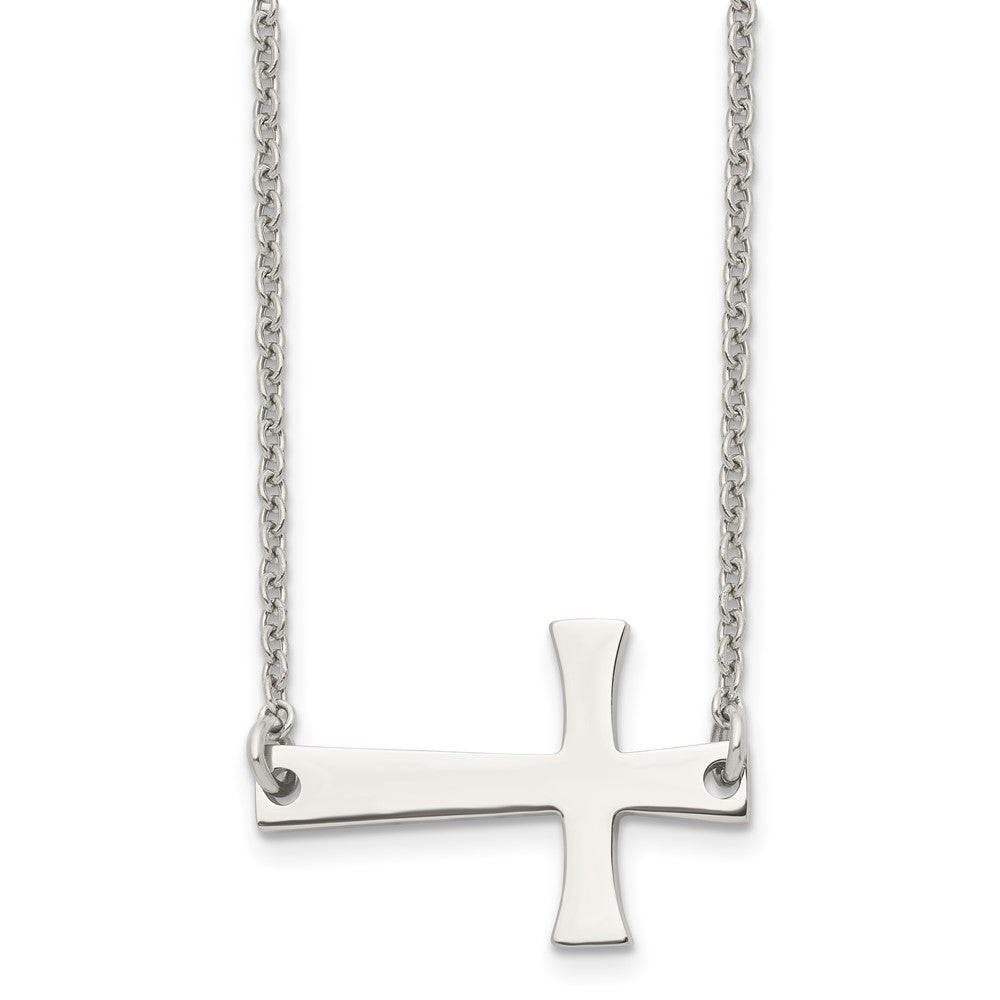 Stainless Steel Polished Sideways Cross NecklaceSRN1188-19