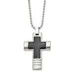 Load image into Gallery viewer, Stainless Steel Brushed &amp; Polished w/Black CarbonFiber Inlay Cross NecklaceSRN119-22
