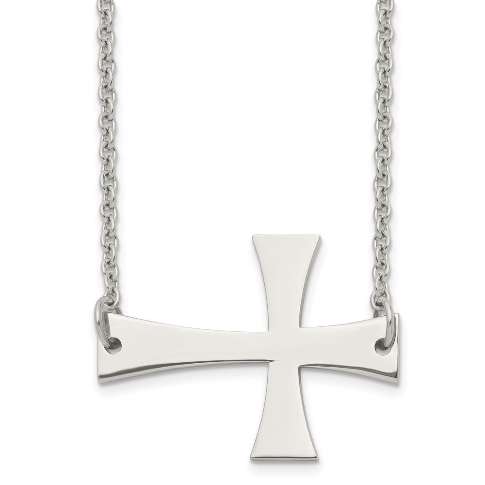 Stainless Steel Polished Sideways Cross NecklaceSRN1190-21