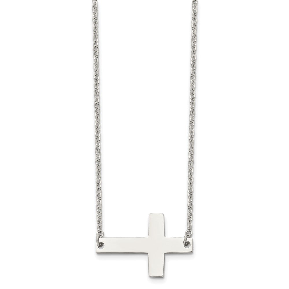 Stainless Steel Polished Sideways Cross NecklaceSRN1193-21