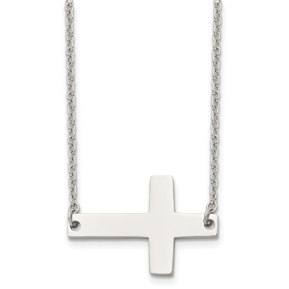 Stainless Steel Polished Sideways Cross NecklaceSRN1193-21