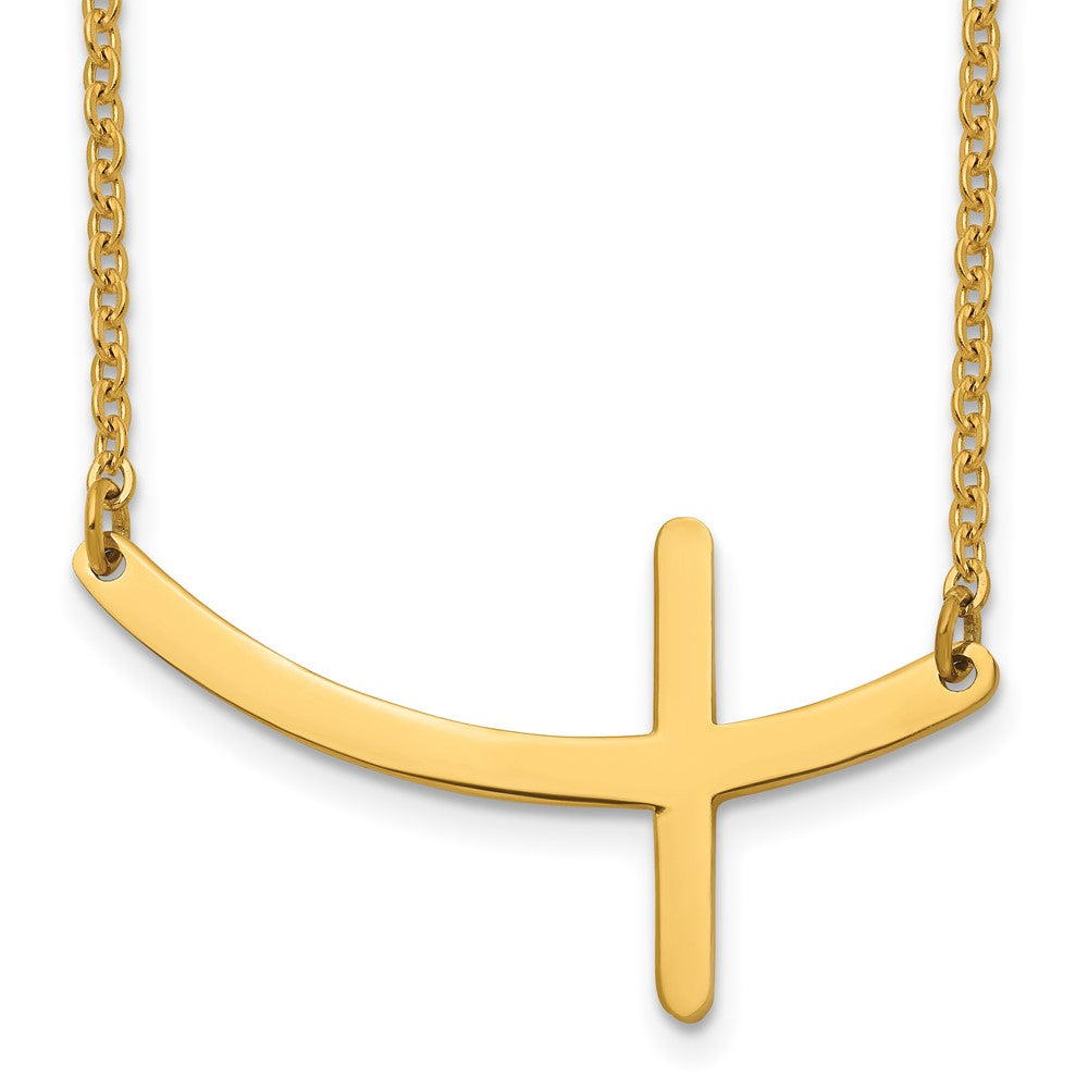 Stainless Steel Yellow IP-plated Sideways Cross 18in NecklaceSRN1195-18