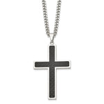 Load image into Gallery viewer, Stainless Steel Polished w/Black Carbon Fiber Cross 24in NecklaceSRN120-24
