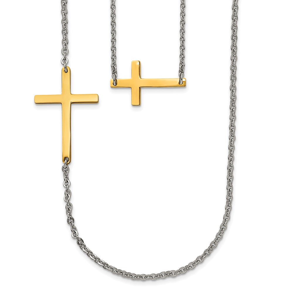 Stainless Steel Double Sideways Cross Layered NecklaceSRN1200-18