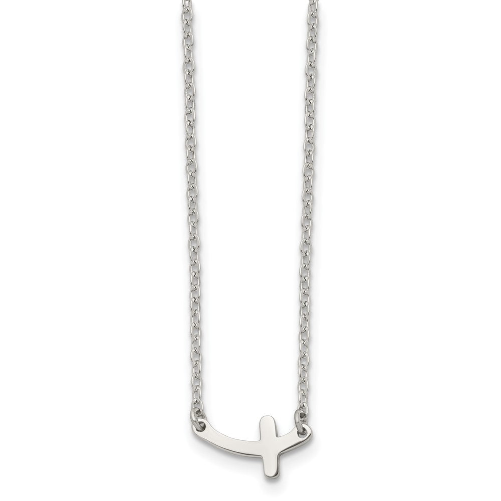 Stainless Steel Polished Sideways Cross 18in NecklaceSRN1202-18