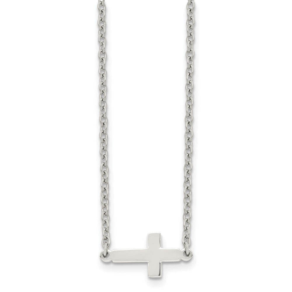 Stainless Steel Polished Sideways Cross 18in NecklaceSRN1203-18